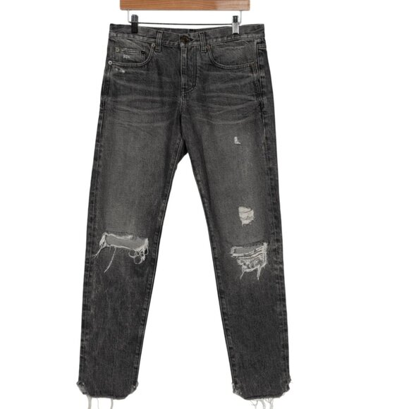 SAINT LAURENT Straight Leg Distressed Jeans Grey - Picture 1 of 2